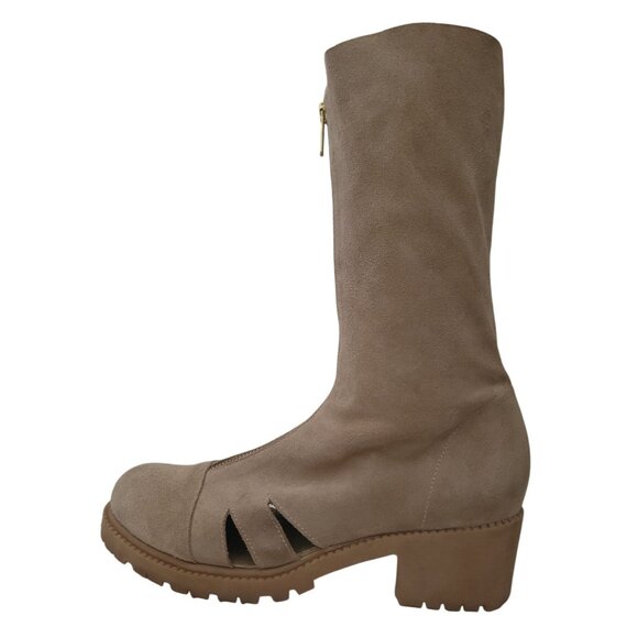 Mihaela Glavan Beige Mid-Calf Suede Boots With Block Heel Size 39 EU - Picture 2 of 9